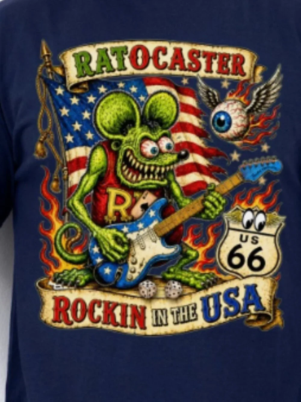 Ratocaster Rockin In The USA Guitar Graphic Navy T-Shirt